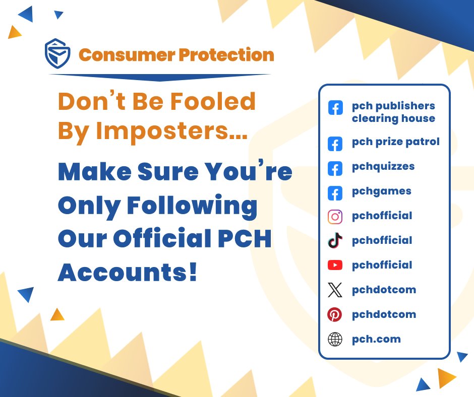 Some scam accounts say “PCH” and may look like us, but don’t be fooled. Check out our Official accounts here: zurl.co/gHPYJ