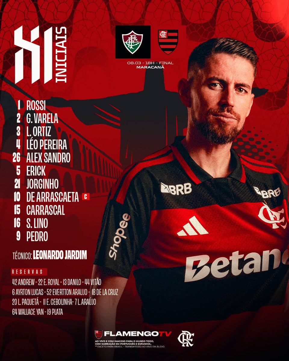 NOSSO TIME É A GENTE EM CAMPO! Confira a #escalação do Flamengo para enfrentar o Fluminense, pela Final do Carioca! 

#FLAxFLU
