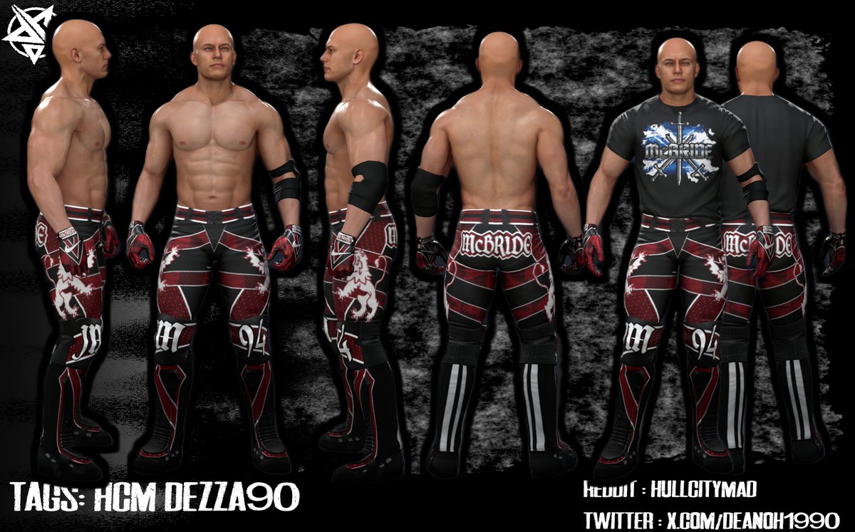 deanoh1990's tweet photo. Attire for @Jordan_McBride 

Black, red and white, geometric patterns

merch too 

#WWE2K #attire #CAW #Cawmmunity #CustomCAW #WWE2k25 #wwe2k26 https://t.co/mPSiYXzXWR