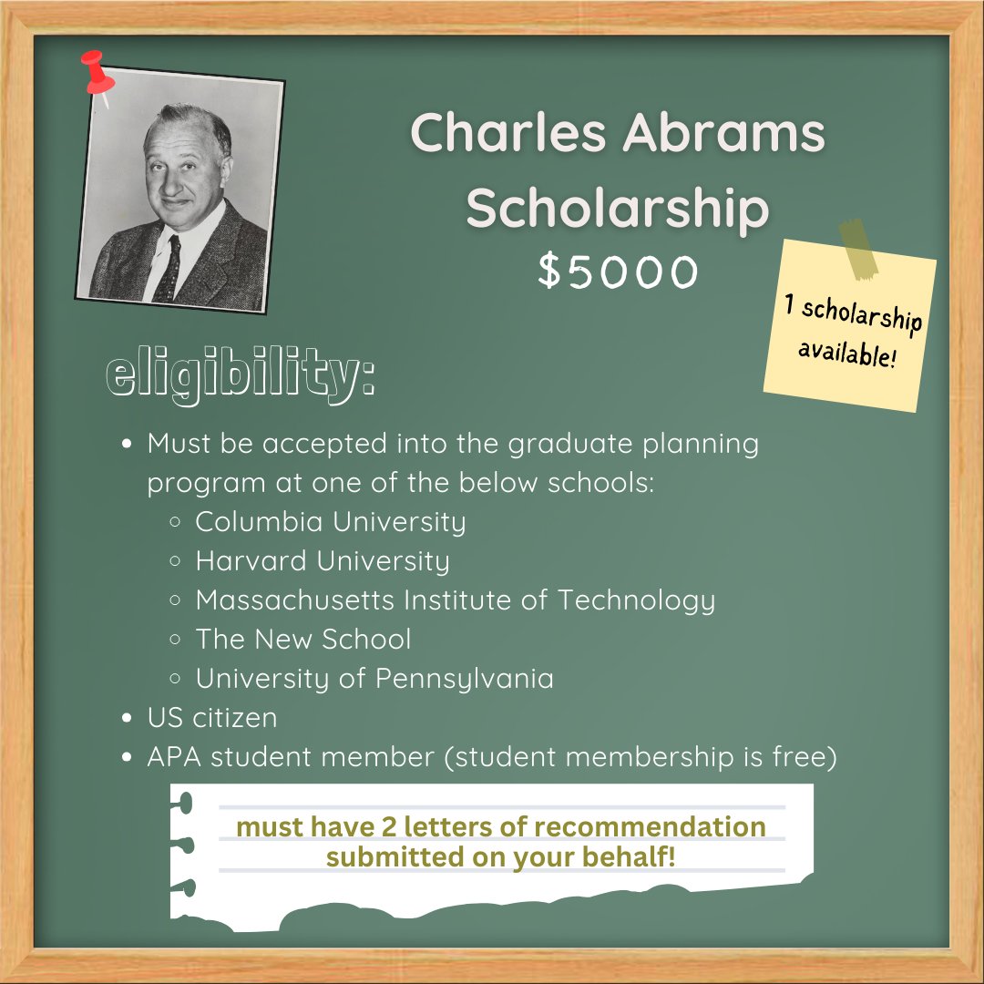APA_Planning's tweet photo. APA Foundation Scholarships – Now Open!

Support for students in planning who show academic merit, commitment to the profession, and financial need. 

These scholarships aim to expand access to planning education and strengthen communities nationwide. 

Application Window: Feb 25 – May 15, 2026

https://t.co/HYy0kmOhrU
