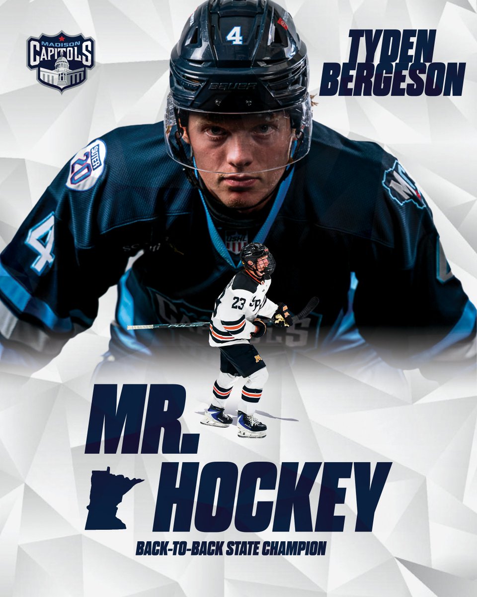 MadCapsHockey's tweet photo. BIG WEEK FOR TYDEN

Congrats to forward Tyden Bergeson on winning the Mr. Hockey award in Minnesota along with taking home his second straight state championship with Moorhead.

#GoCapsGo https://t.co/nN220YL4XS