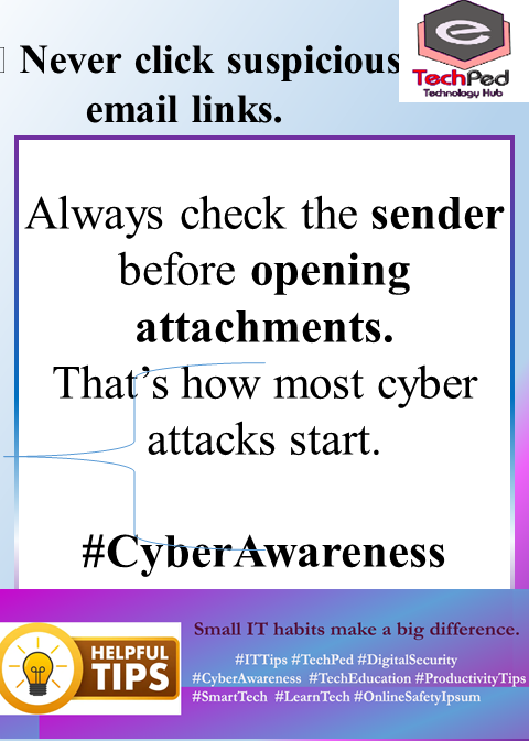 Techped_Net's tweet photo. That’s how most cyber attacks start.
#CyberAwareness https://t.co/nI9nToffrE