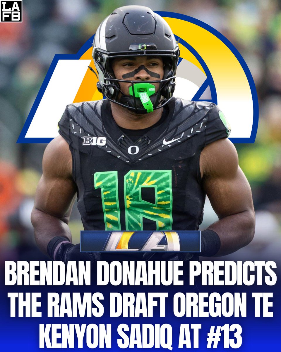 In his latest mock draft, Brendan Donahue has the Los Angeles Rams selecting Kenyon Sadiq at Pick 13

Imagine him in a Sean McVay offense…