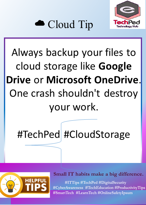 Techped_Net's tweet photo. One crash shouldn't destroy your work.
#TechPed #CloudStorage https://t.co/zHNQFDvWuh