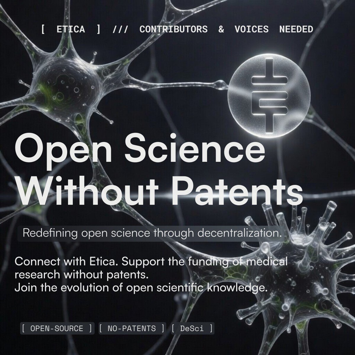 Etica enables blockchain-funded medical research — fully open source, zero IP restrictions.

Looking for creators, thinkers &amp; sharers: bring your ideas, content, or reach to help grow the movement.

Connect → <a href="/eticaprotocol/">Etica</a> 
📍 Discord/Telegram in bio
$ETI #DeSci #OpenScience