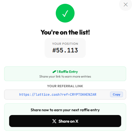 Canton ekosisteminde ne kadar waitlist varsa katılmaya özen gösteriyorum. Ekosistemin ödül mekanizması güzel neredeyse hiçbiri boş geçmiyor.
<a href="/lattice_finance/">Lattice</a> waitlist katılmak isteyenler 👇

lattice.cash/?ref=CRYPTOKHE… 

ek olarak <a href="/crypto_meii/">CryptoMeii</a> önderliğinde geliştirilen <a href="/ccbotio/">CC Bot Wallet</a> için