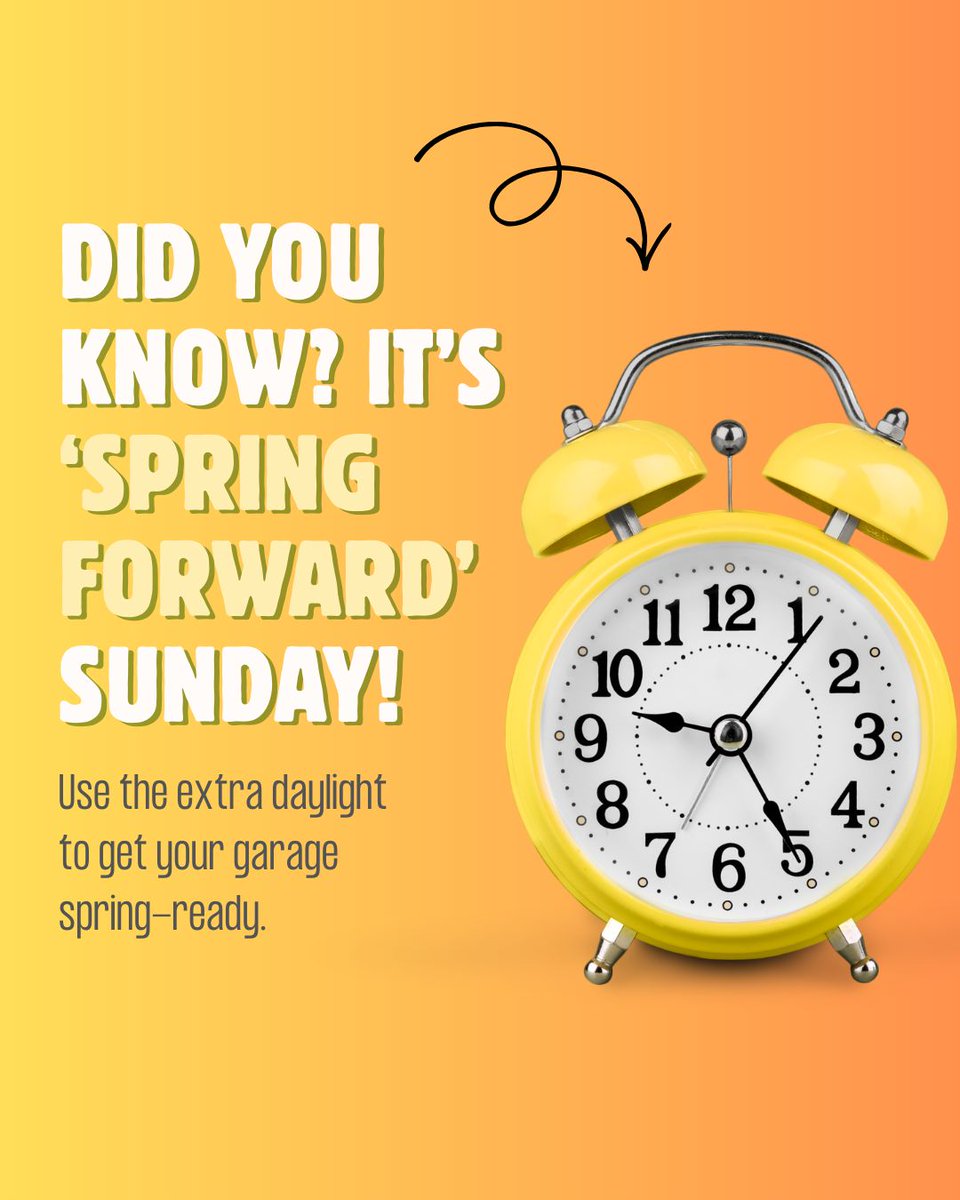 Spring forward means one extra hour of daylight.
Perfect excuse to finally tackle the garage.

Here are 3 quick garage checks for daylight savings:
• Check lighting — winter bulbs burn out
• Clear salt and sand buildup from the floor
• Test your garage door opener batteries