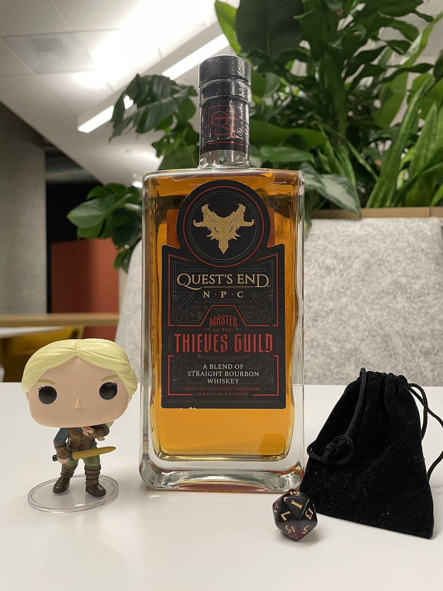 We had a lot of fun with Masters of the Thieves Guild by @questsendwsky. Yes, this blend of bourbons is pretty basic, but it’s very easy to drink and the accompanying 20-sided die and hit point counter along the side made for fun night of talking thievery. Recommended!