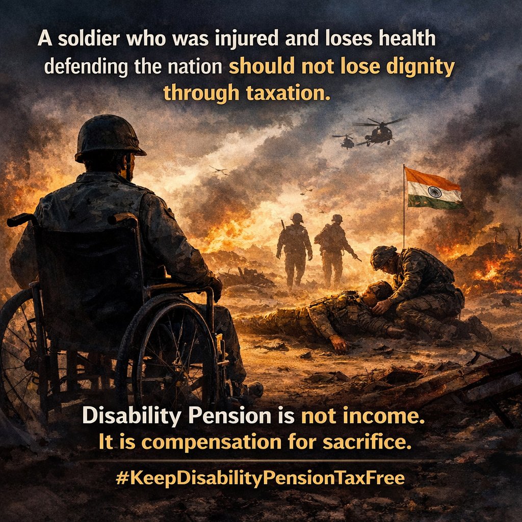SethSumesh's tweet photo. @iamviveksri #KeepDisabilityPensionTaxFree An appeal to all Indian citizens including media to stand in support of the Armed Forces Veterans raising their voice for the cause. https://t.co/wMUNKW3Ql5