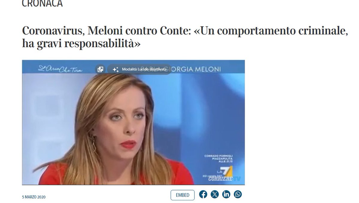 <a href="/Ignazio_LaRussa/">Ignazio La Russa</a> Per dovere di cronaca,la tua leader diede,in piena emergenza covid,del criminale a Conte,allora premier.
Non fu querelata.
#8Marzo