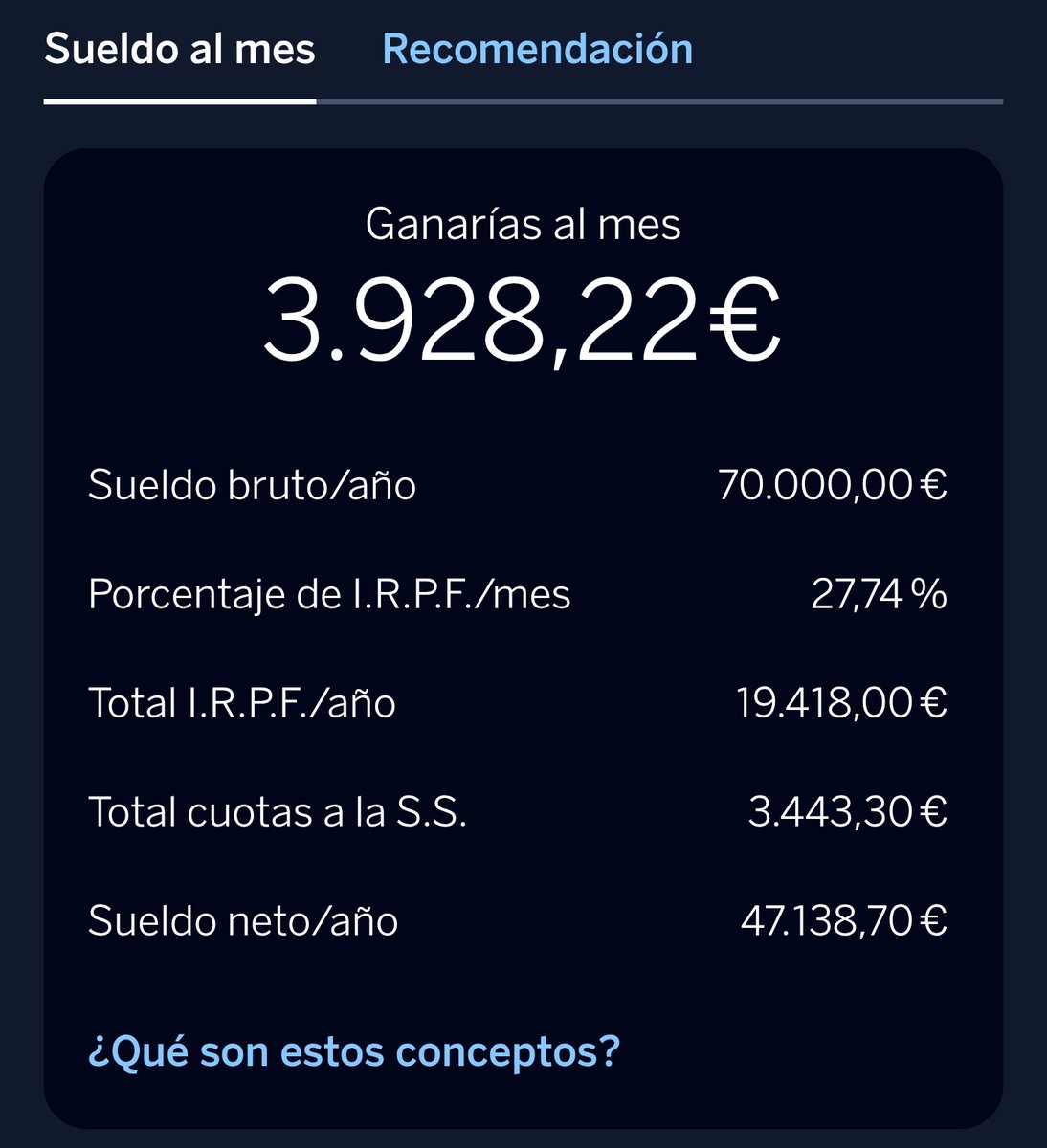 FazDeCaj's tweet photo. @FuRiA_CC @DaniAthl @_juanjolo_ @forocoches Nadie, exceptuando a los futbolistas, habla de salarios anuales en neto, siempre es en bruto. Y 5883€ ya te adelanto que no son 5200€ netos ni de lejos. Supongo que nunca has mirado cómo funciona el IRPF pero busca cualquier simulador y verás qué sorpresa https://t.co/5ZnurIbDJx