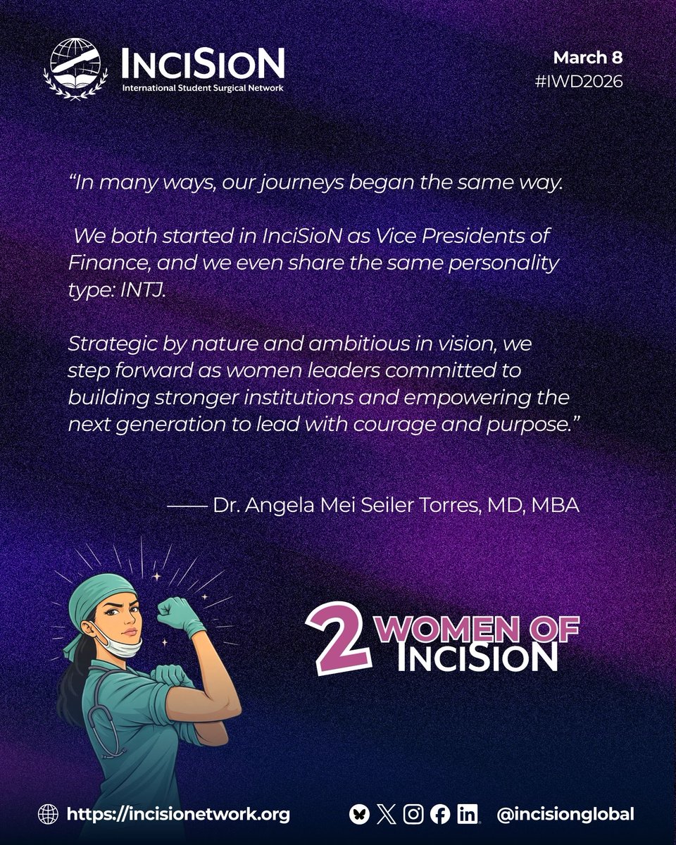 InciSioNGlobal's tweet photo. Two women. One vision. A new dawn for InciSioN.
Meet the 2026 Chairs leading the International Student Surgical Network into its next chapter.
#IWD2026 #TheFutureOfTheOR https://t.co/XJSBT7zIRv