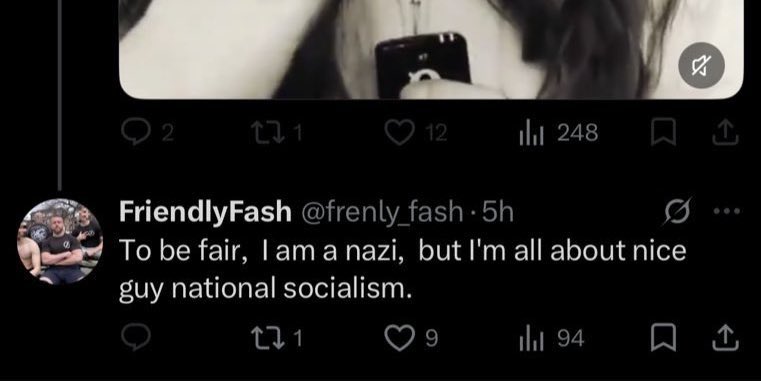 atRachelGilmore's tweet photo. Wow. 

Mario was invited to the Conservative Party convention. Pierre Poilievre has personally phoned and thanked him.

“The weight of her own actions.” 

This, from Mario, is victim blaming in the face of an act of intimidation by a SELF-DESCRIBED Nazi.

The Conservatives need to immediately and vocally distance themselves from him.