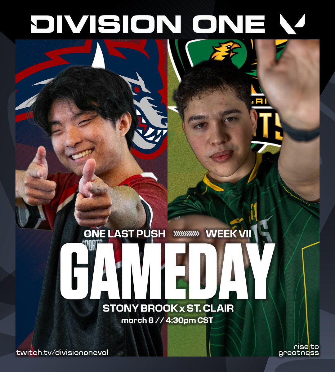 DivOneEsports's tweet photo. The Hunt begins.

@SaintsGamingCA  vs. @SBUEsports 
🕟 4:30 Central
#DivOneVAL https://t.co/XncuBi26A5
