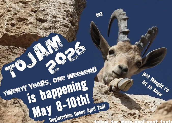 torontogamejam's tweet photo. ☀️The days are getting warmer
🐦You can hear the chirping of birds
🌱Spring is just around the corner.. AND SO IS #TOJAM!!!
🐐TOJAM 2026: TWENTY YEARS, ONE WEEKEND IS HAPPENING MAY 8-10TH!!!🐐
Registration opening April 2nd, keep your eyes peeled! https://t.co/fWzgAXABGC