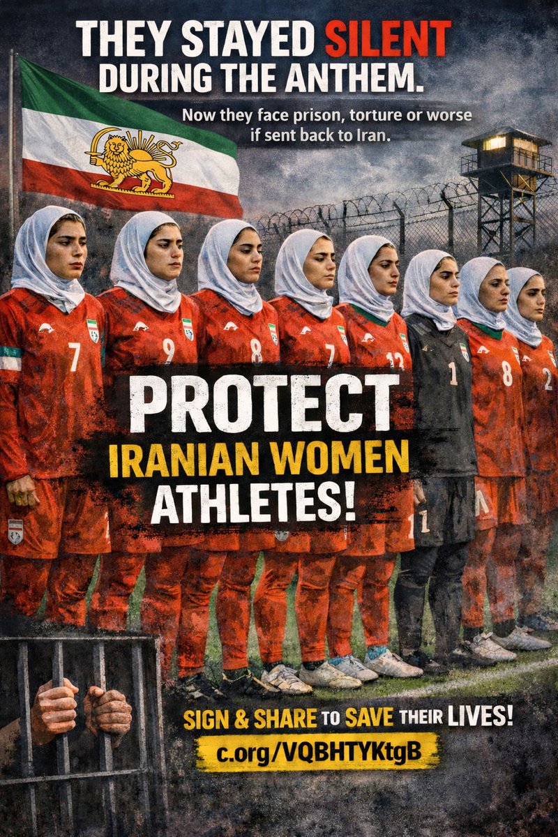 🇮🇷 Iran’s Women’s football team stayed silent during the anthem, a quiet act of courage. 
Now the regime calls them traitors and they face torture or worse if sent back. Australia is hosting; we must protect them! 

Sign &amp; share to save their lives 👇
 c.org/VQBHTYKtgB