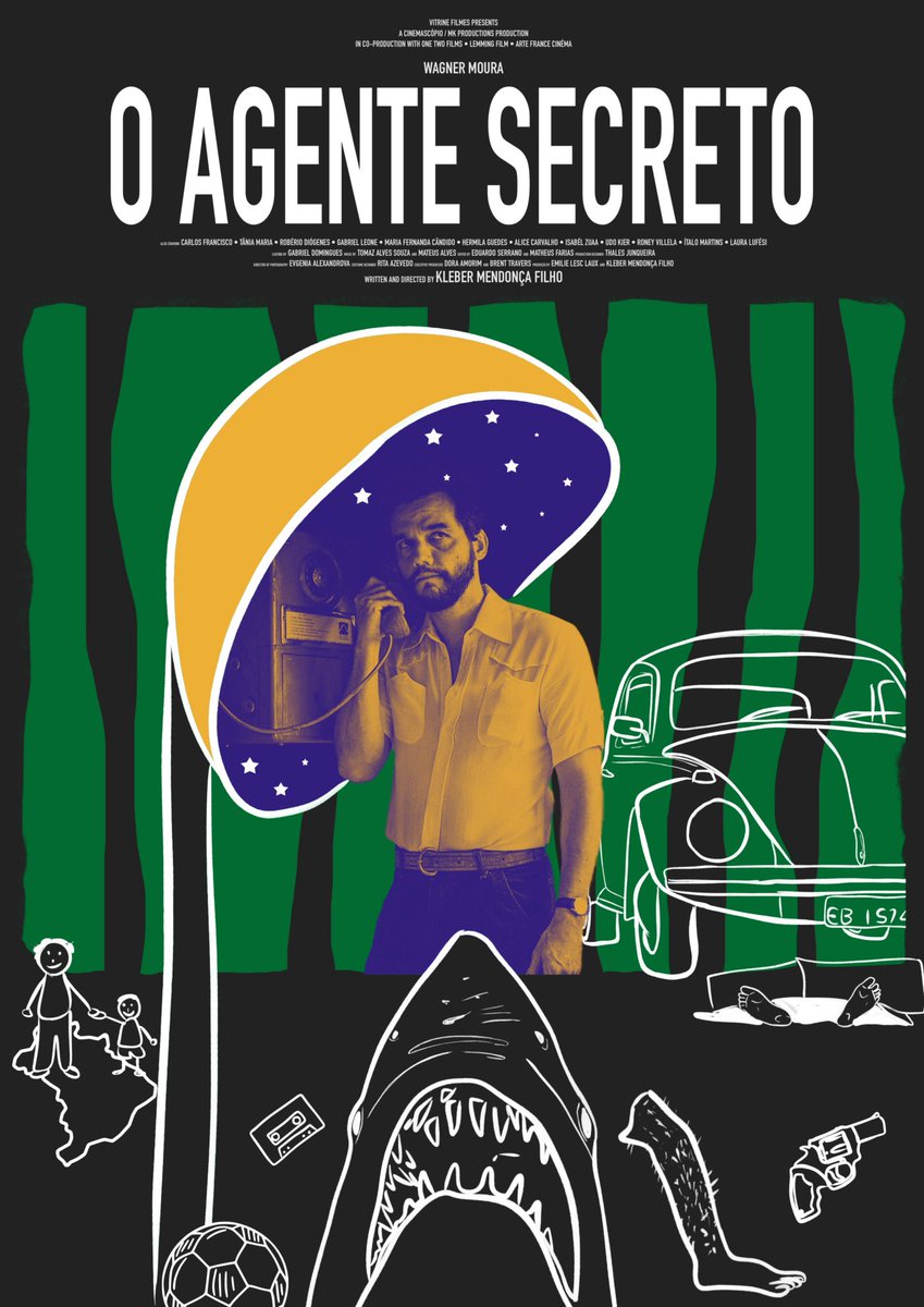 PosterEscape's tweet photo. Brilliant posters for The Secret Agent
1- by @bartnikp23 
2- by @Saslow_Scott 

The movie was nominated for four Oscars.
#OAgenteSecreto #Oscars https://t.co/LvUIXr45de