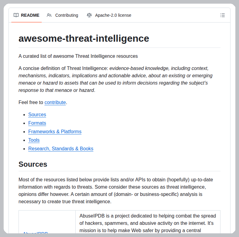 tom_doerr's tweet photo. Curated list of threat intelligence resources

https://t.co/jBwXeuYsA6 https://t.co/NYHa9pQ4bk