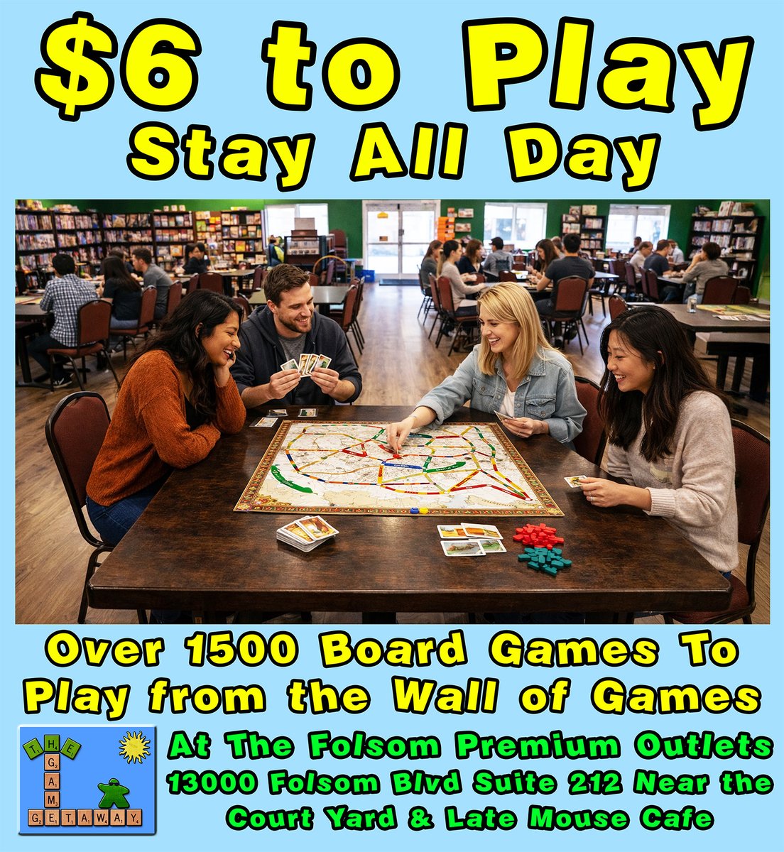 TheGameGetaway's tweet photo. 🎲 The Wall of Games at The Game Getaway is now open at the Folsom Premium Outlets with 8 tables and more to come!

Play from 1500+ board games for just $6.

📍 Across from Late Mouse Cafe
The outlets are becoming a gaming hub!
🎲 $6 to Play — Stay All Day https://t.co/2wR8lMSSoJ