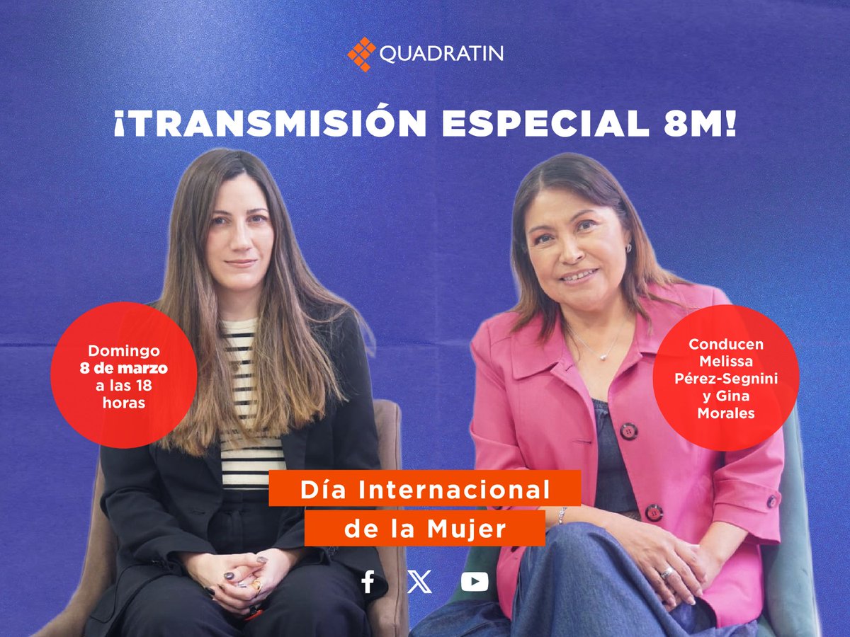 #DíaInternacionaldelaMujer 💜✊ | No te olvides de seguir la transmisión especial de Quadratín por el #8M este domingo, a las 18 horas, a través de Facebook, X y YouTube.

🎥📺 Conducido por <a href="/MelissaSegnini/">Melissa Pérez-Segnini</a>  y <a href="/GeorginaMo63901/">Georgina Morales Gutiérrez</a>, verás qué pasa en tiempo real en las marchas, en