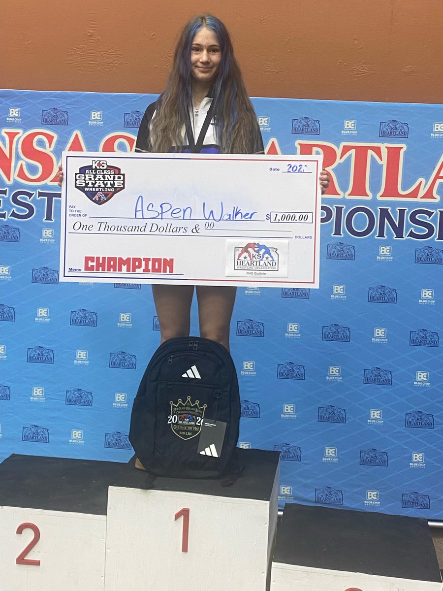GEwrestling's tweet photo. Ain’t she grand!?  Aspen Walker Grand State Champion!  And $1,000 in the bank! 💰 https://t.co/gxiKy0XfS0