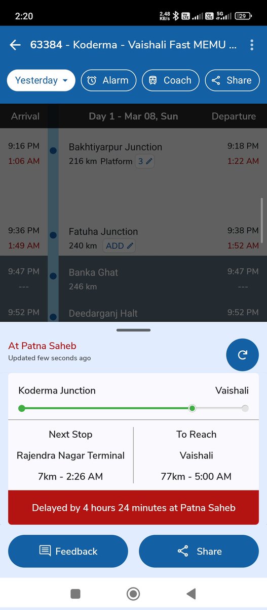 Train Number 63384 is running late .  Kindly look into its punctuality and provide clear path to this <a href="/AshwiniVaishnaw/">Ashwini Vaishnaw</a> <a href="/RailwaySeva/">RailwaySeva</a> <a href="/RailMinIndia/">Ministry of Railways</a>