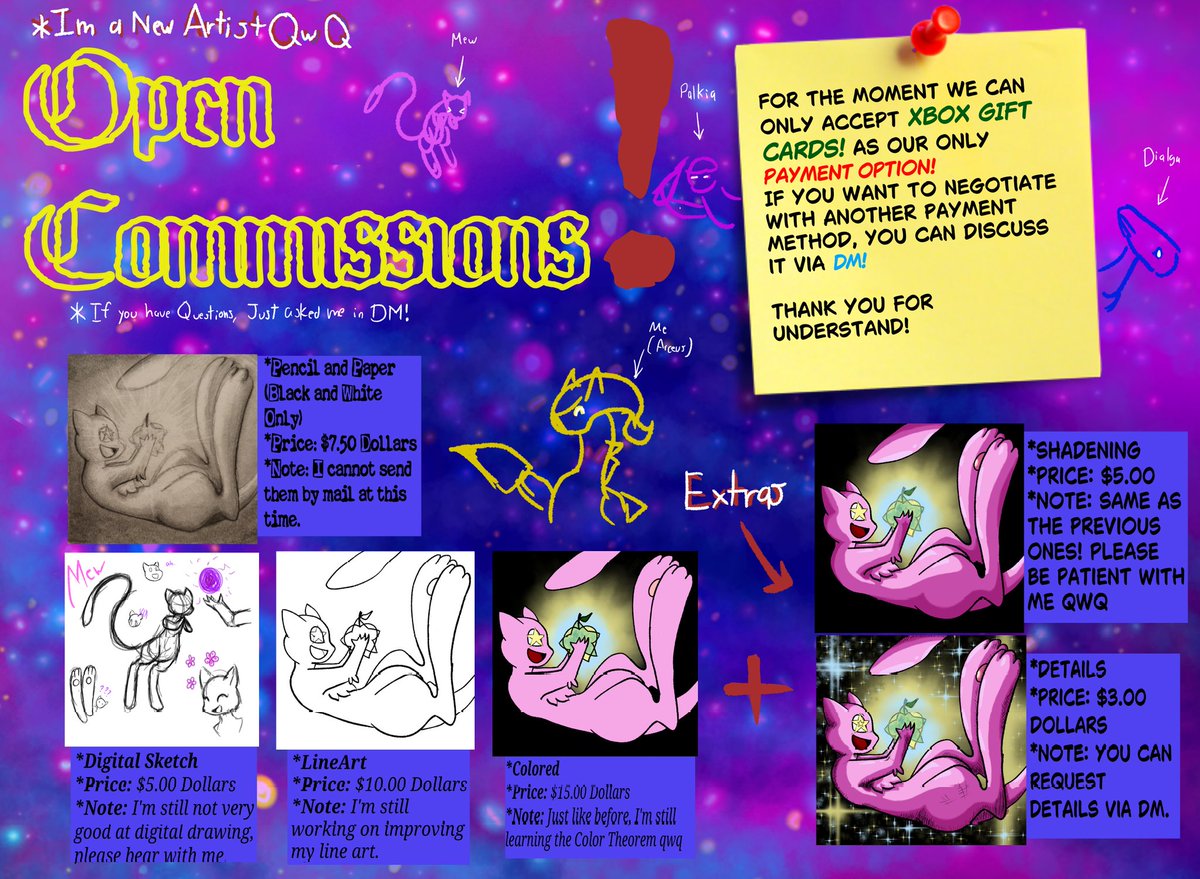 🤍COMMISSIONES ABIERTAS!!!!

Finalmente despues de un Largo tiempo Travajando en esto! YA ESTAMOS ABIERTOS A COMMISSIONES! :D

Actualmente solo Acepto Tarjetas de Regalo de Xbox -w-

Si tienen algun Otro Metodo de Pago, lo Podemos Discutir en DM

Espero que les agrade Mucho! >w<