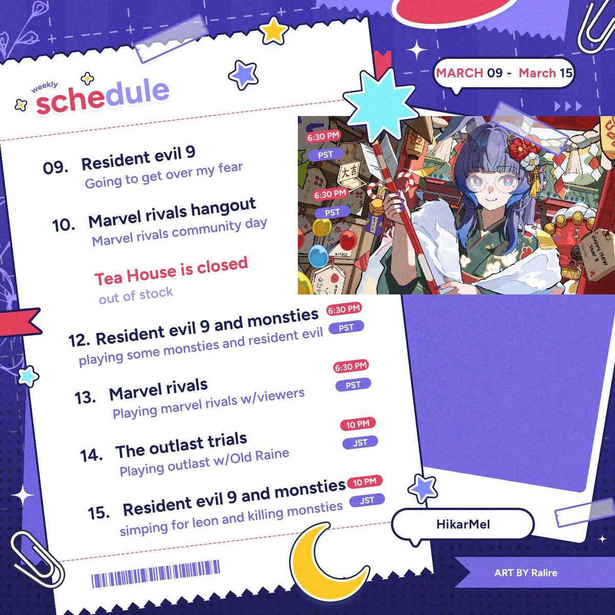 this weeks schedule is now out we are going to play resident evil this