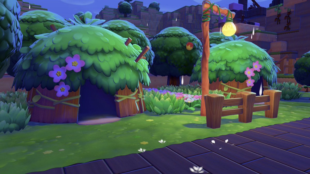 Woodsy natural village for my Pokémon 🌱
I love how the rain really adds to the theme

I think I’ll go with this theme for the rest of the Withered Wastelands! 

I have been really enjoying this game🥹

#PokemonPokopia