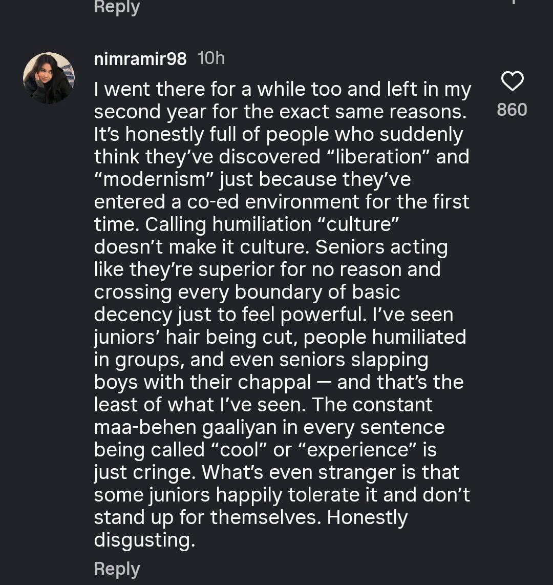 Waleid_Khan's tweet photo. NCA Lahore, the so-called “prestigious” dream, lol. I pulled this from a viral Instagram reel and countless survivor comments, daily bullying, merciless ragging, drugs and alcohol not just tolerated but encouraged, and sexual abuse ignored by staff. The VC, caught drunk in public https://t.co/Knscwg9tln
