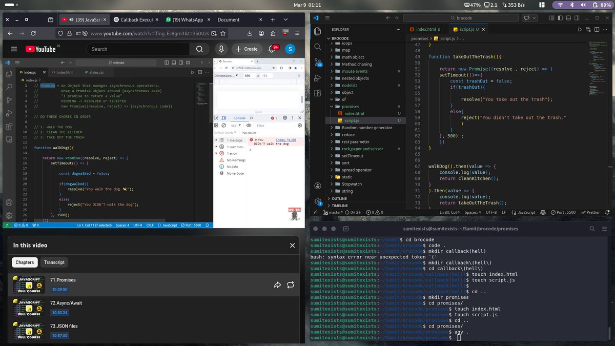 sumitexists's tweet photo. #Day26 of CS50 Web Programming 
Explored asynchronous JavaScript today.
Learned about callback hell, Promises, and async/await to handle async operations more cleanly. Also worked with JSON, the common format used for data exchange in APIs. #100DaysOfCode #BuildInPublic #WebDev https://t.co/0BHGVVH8B9