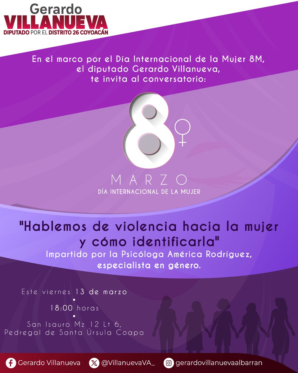 VillanuevaVa_'s tweet photo. El próximo 13 de marzo las invito al conversatorio "Hablemos de violencia hacia la mujer y cómo identificarla".
El garantizar la seguridad y proteger a las mujeres comienza desde la prevención, para ello hay que llevar la información a las calles y escuelas.
#8Marzo
#8M
#Coyoacán https://t.co/W5ZSS1aTpJ
