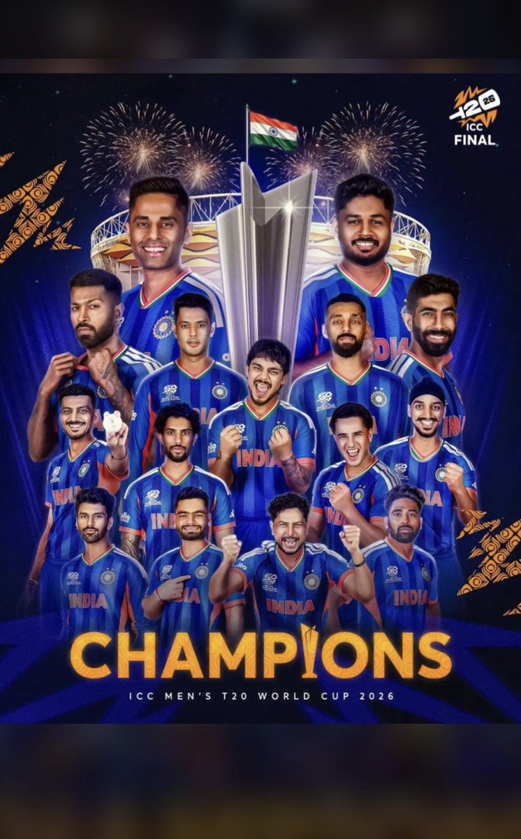BidhuriC's tweet photo. भारत टी20 विश्व कप का लगातर 2 बार चैंपियन बना !
भारत ने न्यूजीलैंड को अहमदाबाद में खेले गए फाइनल में हराकर खिताब जीत लिया है। भारत के 255 रन के जवाब में न्यूजीलैंड 19 ओवर में 159 रन पर सिमट गई ! 
भारतीय क्रिकेट टीम व सभी देशवासियों को हार्दिक बधाई। https://t.co/bCRGMBFeAT