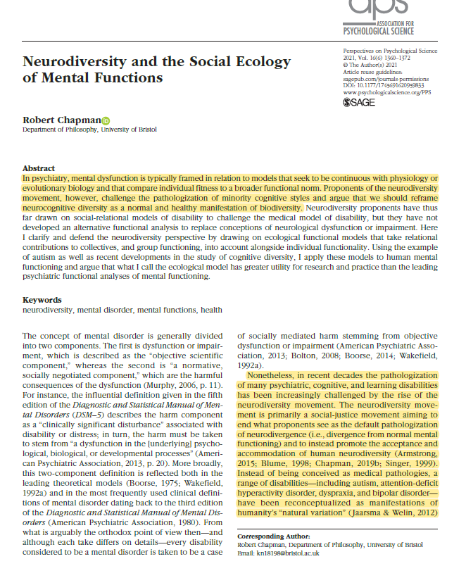 JDHaltigan's tweet photo. The "neurodiversity" movement is a political project first &amp; foremost. Moreover, they want it both ways: to 'depathologize' yet retain a 'psychopathological essence' to the atypicality. It's incoherent. Circular. https://t.co/mjkjxUYyr7