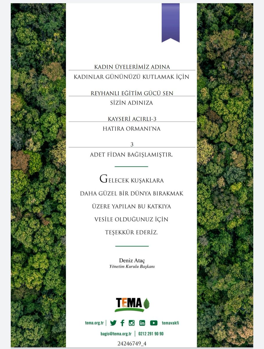 Reyhanlı Eğitim Gücü Sen Temsilciliği olarak kadın üyelerimiz adına TEMA Vakfı’na fidan bağışında bulunduk. 8 Mart Dünya Kadınlar Günü kutlu olsun💐
<a href="/egitimgucusen/">EĞİTİM GÜCÜ SEN</a>