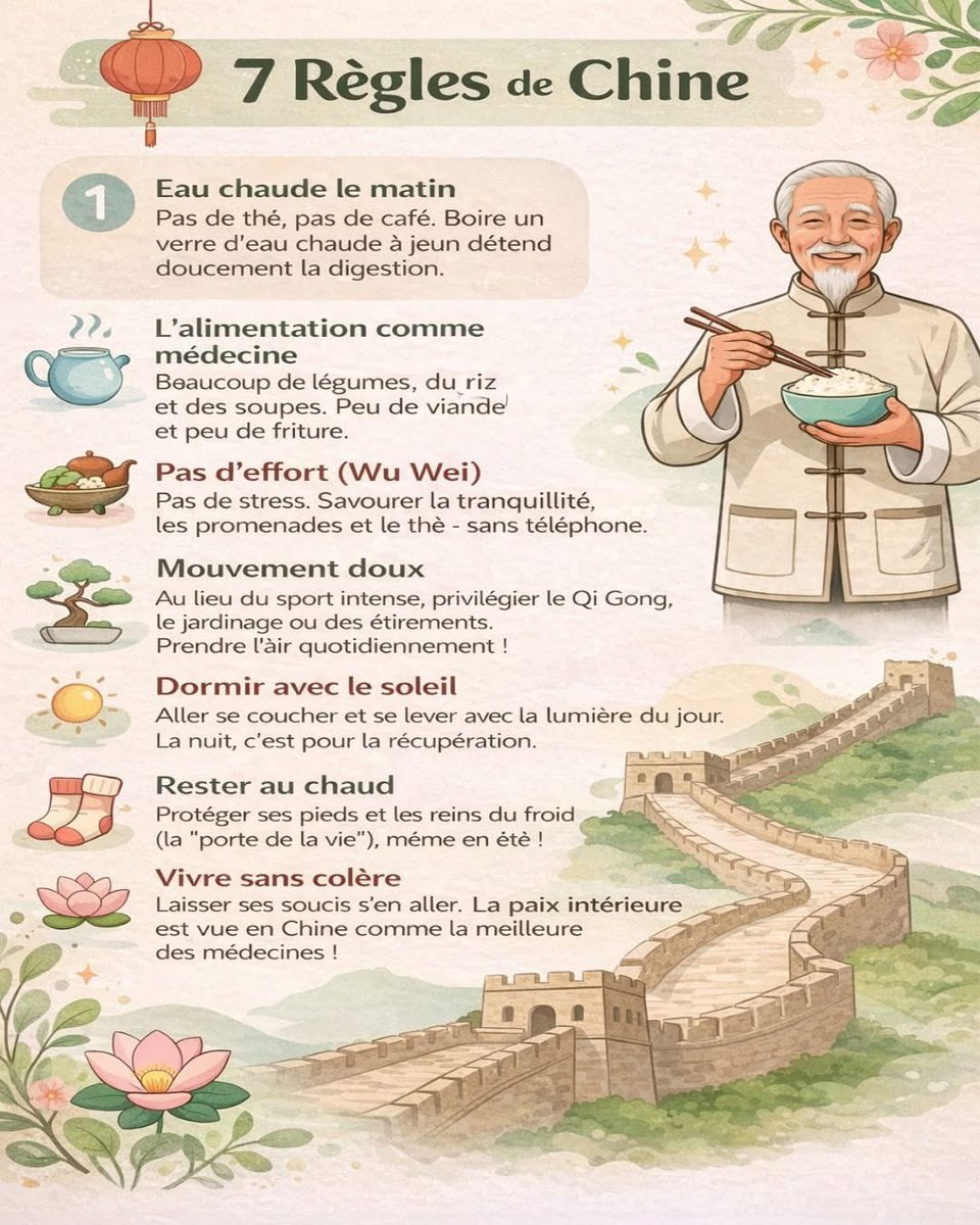 🌿 7 habitudes inspirées de la sagesse chinoise

Certaines traditions de la médecine et du mode de vie chinois mettent l’accent sur l’équilibre du corps et de l’esprit. Ces habitudes simples visent à favoriser un mode de vie plus harmonieux au quotidien.

💧 Boire de l’eau chaude
