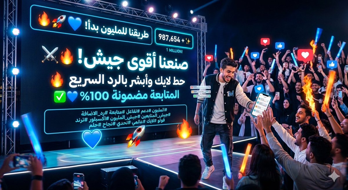 "طريقنا للمليون بدأ! 🔥 خلونا نصنع أقوى جيش. حط لايك وأبشر بالرد السريع، المتابعة مضمونة 100%! 🚀💙"
#المليون #المليون_متابع #دعم #تفاعل #متابعة #رد_الاضافة #جيش_المتابعين #جيش_المليون #اكسبلور #ترند #فولو #لايك #عالمي #تحدي #نجاح #حلم