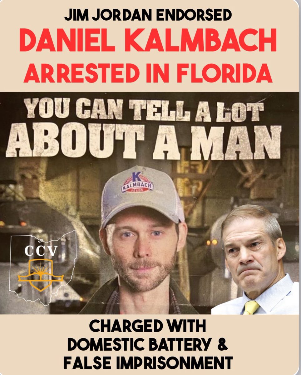 RealTamie's tweet photo. Jim Jordan endorsed former Ohio House Republican candidate Daniel Kalmbach who has been arrested on two felonies in Florida.
He truly gives no regard to the company he keeps.
#ohio #Ohiocheck #ohiogram https://t.co/d6wXKYI2QG
