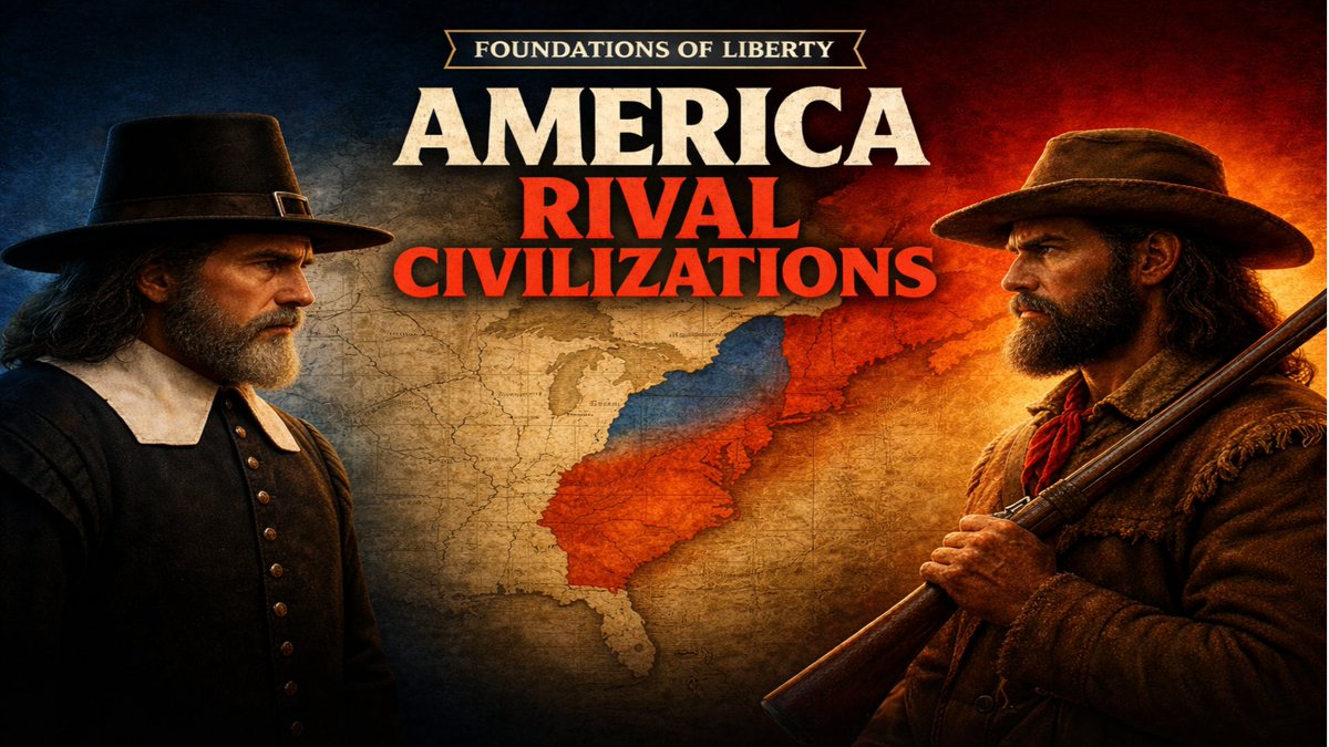 TheAmComeback's tweet photo. America did not begin as one culture.

It began as rival civilizations with different ideas about liberty, authority, class, and power.

Puritans. Cavaliers. Quakers. Scots-Irish. Dutch merchants.

The Constitution did not erase those differences. It became a way to live with them.

Watch here: https://t.co/RYBBRFInZ5