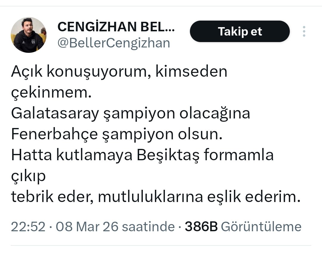 Bunu yazan BJK kongre üyesiymiş. 

Ondan sonra biz salıncak paylaşınca da kızıyorlar. 

Acınacak haldesiniz. ☺️☺️☺️

Not: Şampiyonluk kutlamak isteyen Mayıs'ta Yenikapı'ya gelebilir.