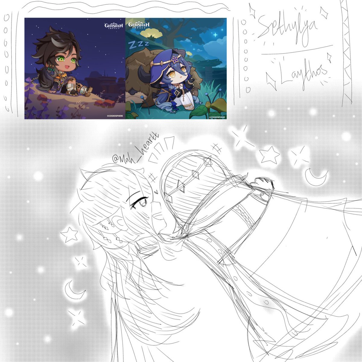 Mah_heartt's tweet photo. The sweethearts are on their daily stargazing date 💞✨

#Sethyla #Laythos #Sethos #Layla #GenshinImpact #YaHabibi #Eheheheeee https://t.co/cwJzih0LwJ