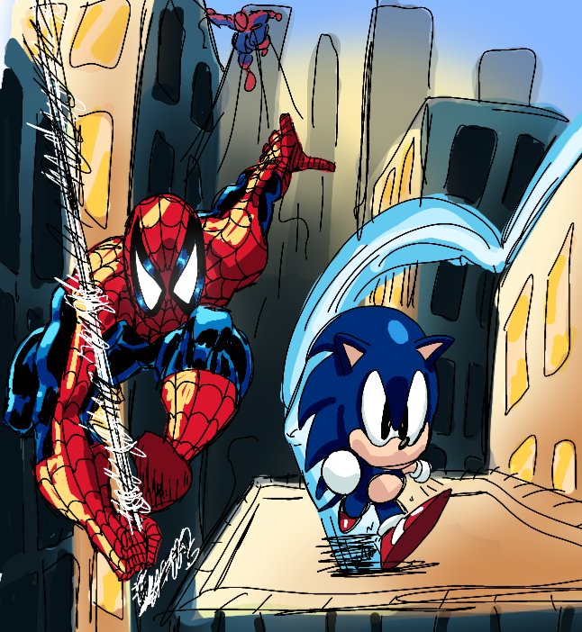 Heres spider-man and sonic the hedgehog