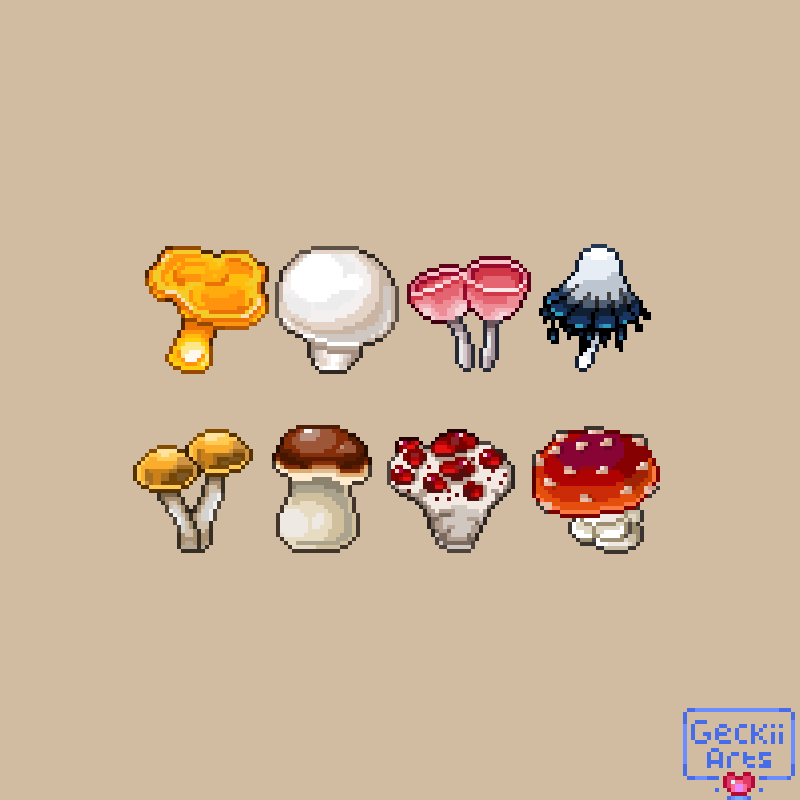 GeckiiArtsx's tweet photo. More Mushrooms 🍄 (32x32) 

#pixelart https://t.co/angU8VWmRT