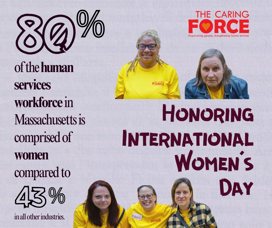 TheCaringForce's tweet image. Today the Caring Force honors International Women's Day, on Mach 8, 2026! 80% of the human services workforce in Massachusetts is comprised of women compared to 43% of other industries.

#humanservices #internationalwomensday #Massachusetts