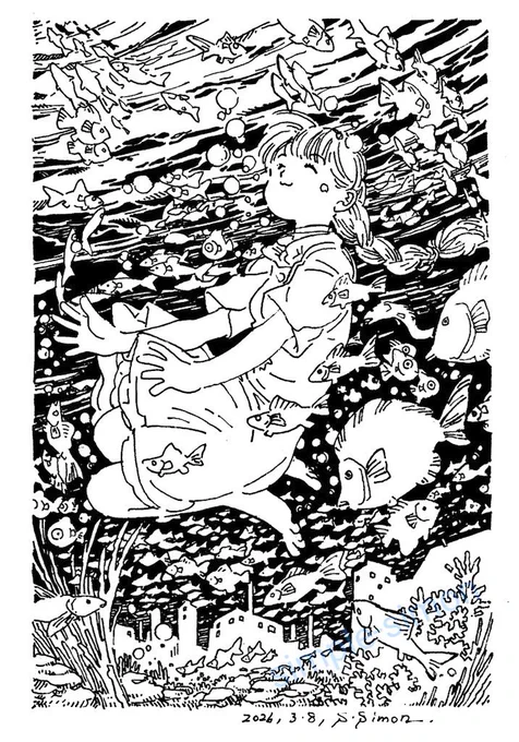 おはようごさいます☀️朝の再掲のお時間です。
「#さかなの日 2」
作成経過を改めて少し遡って。
1枚目、完成
2枚目、ほぼ主線ペン入れ終了。
3枚目、一部ペン入れ終了。
あ、ペンはコピックマルチライナーを使ってます。
いつもより迷い線が少ないですね🙂‍↕️

本日も良い1日を! 