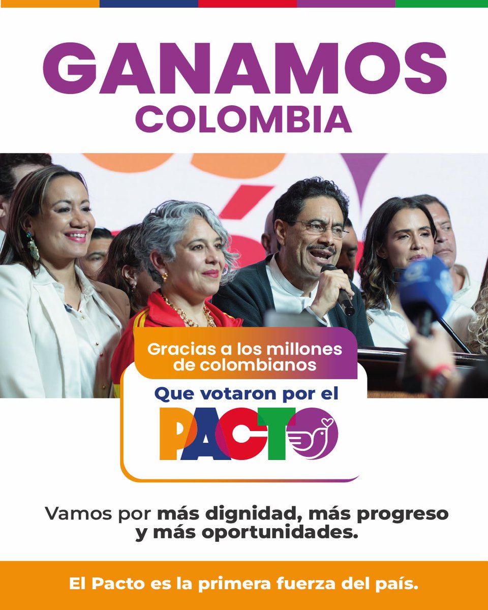 🫰Gracias, Colombia. Hoy somos la fuerza política más grande del país.

Gracias por creer, por votar y por caminar junto a este proyecto del pueblo y para el pueblo. ✊

Esto apenas comienza. Con ustedes, vamos por más dignidad, más oportunidades y más progreso. 
#VamosPorMás ✌️