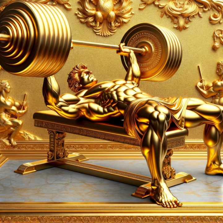 Art of the Day! "GOLD FITNESS PAINTING -BENCH PRESS". Buy at: ArtPal.com/goldpaintings?…