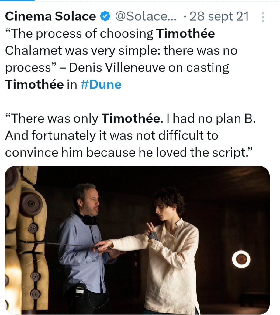 Timothée Chalamet was crucial to the success of Dune. Your hatred is blinding you. Timothée was so important to the film that he was the only actor that Denis Villeneuve wanted to play Paul Atreides. He didn't want anyone else in the role.