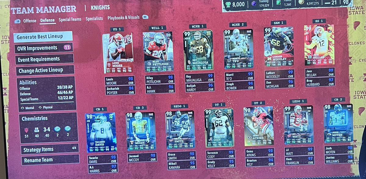 Mut_NRG's tweet photo. Weekly Team Update⚡️⚡️⚡️

98 Overall
51 Indiana Team Chem
Awareness Strat Item

Air Raid O
Blue Chip Boosts 

3-4 D

Squad is coming together and keeping coins around 5 mil💸 https://t.co/q2pH3Dqokb