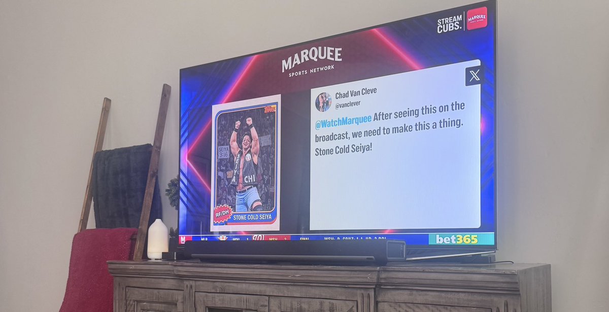 vanclever's tweet photo. Got my edit shown on @WatchMarquee during the cubs spring training game today!! Need to make this nickname stick for sure!! Also so excited for the season to kick off and watch the fellas play some ball!! #this @Cubs #gocubsgo https://t.co/gvDhrb4kak